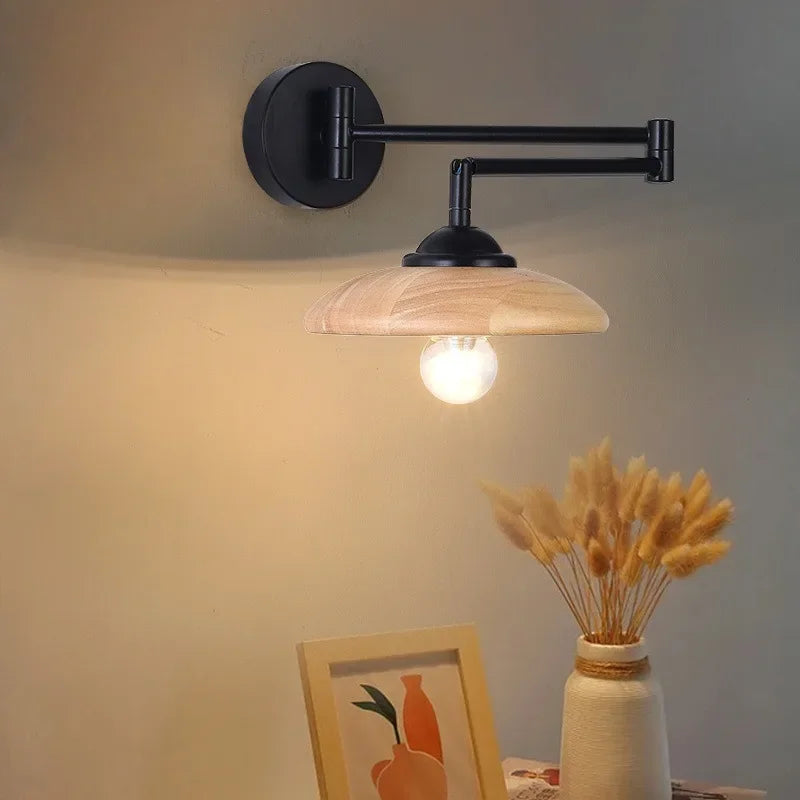 Japanese wood wall light nordic retro telescopic foldable