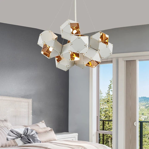 Art deco style LED cube pendant light, assorted colours, seasonal - vue 4 sur 28