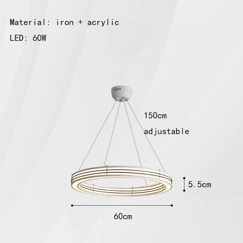 Art deco style chandelier with ring, adjustable cable pendant light