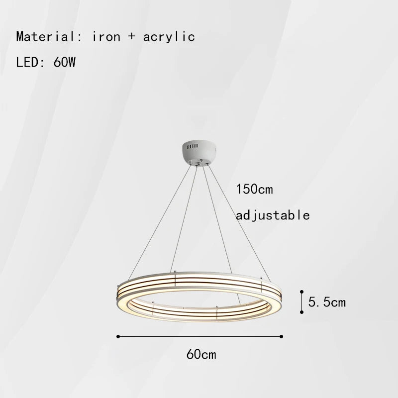 Art deco style chandelier with ring, adjustable cable pendant light