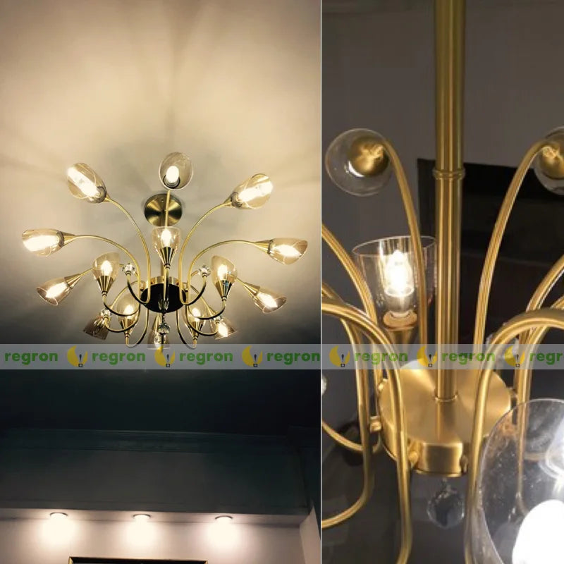 Modern copper crystal chandelier for indoor lighting - vue 6 sur 14