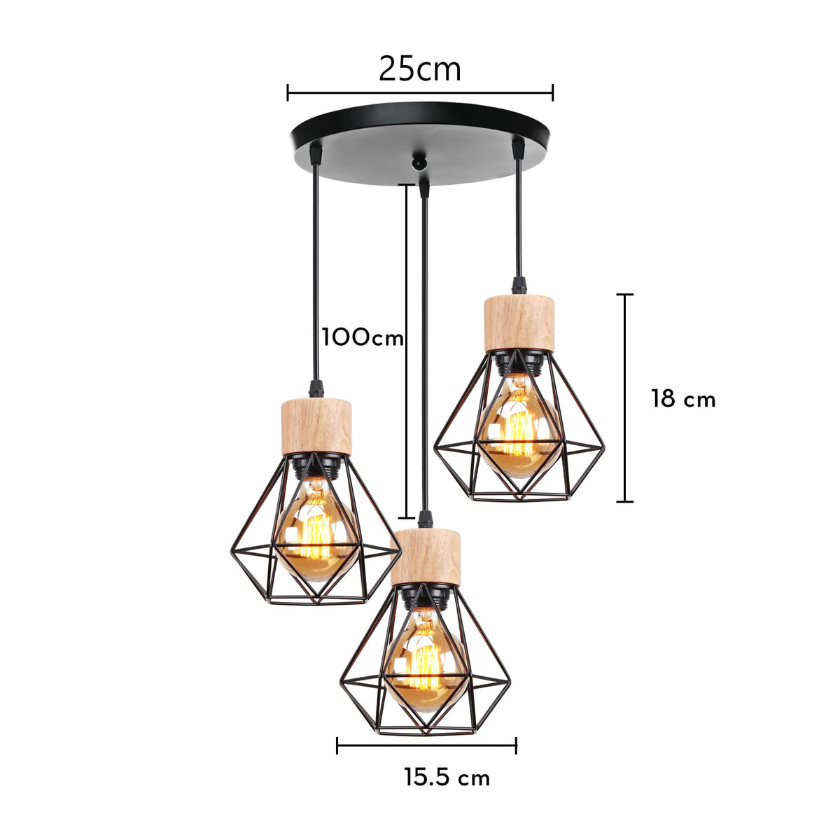 Vintage wooden pendant light LED suspension - vue 13 sur 14