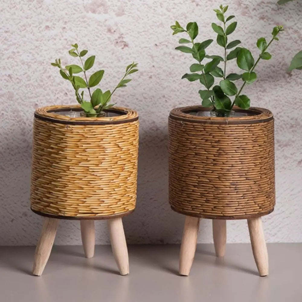 Creative woven rattan flower pot with removable legs and durable stand