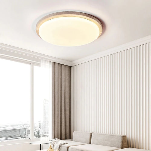 Modern travertine cream LED ceiling light for living room or restaurant - vue 3 sur 6