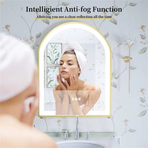 Gold anti-fog LED wall mirror with variable lighting and aluminium frame - vue 4 sur 6