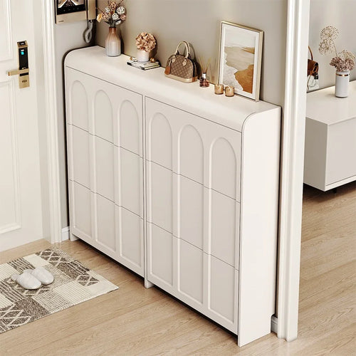 modern wooden shoe cabinet Nordic design space saving - vue 4 sur 20