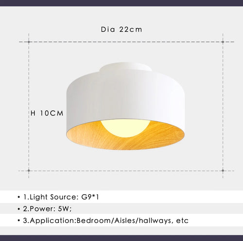 Nordic modern walnut wood texture LED ceiling light for bedroom, living room, kitchen, study, hallway, balcony, round G9 chandelier - 8692435976538 - vue 8 sur 8