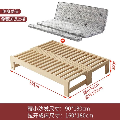 Customized: Fold-out sofa bed, dual-purpose all-solid wood, small apartment, telescopic bed, pull-out bed, push-pull bed, foldab - vue 11 sur 24