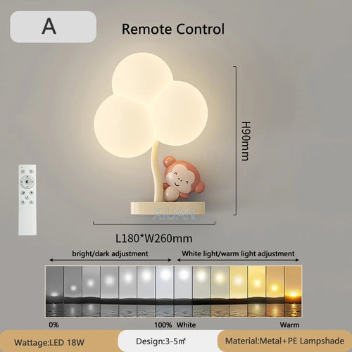 Creative bear and monkey wall lamp for baby - vue 10 sur 10