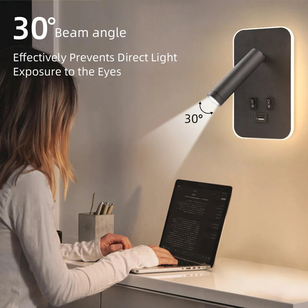 wall light with switch and rotating USB port