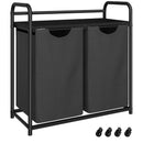 Laundry Basket, 2 Compartments, 2 x 46L, Laundry Hamper with 1 Shelf, Laundry Sorter, Laundry Bag, Extendable and Removable, Per