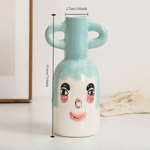 ceramic vase striped smiling face cute atmosphere decorative - vue 12 sur 12