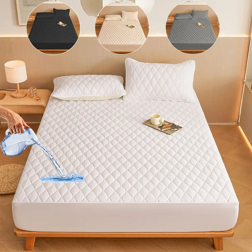 1PC Thicken Solid Color Checked Mattress Cover,Cotton-padded Breathable,Dust Proof,All SeasonsSuitable For The Bedroom, - vue 2 sur 10