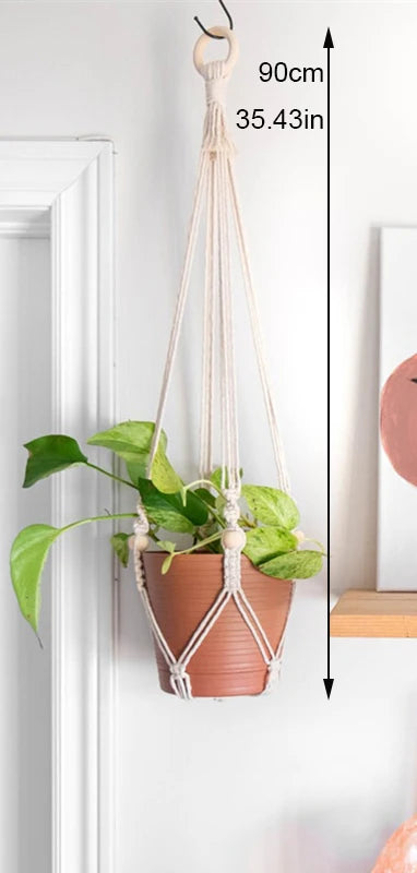 handmade macrame hanging plant holder made of natural cotton - vue 13 sur 23