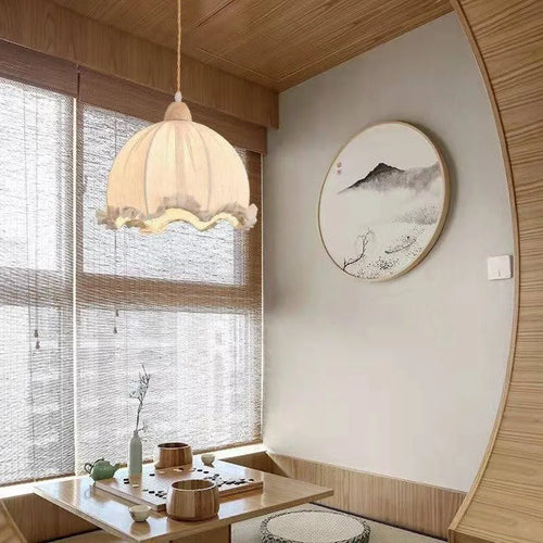 Nordic cotton and linen fabric chandelier - vue 6 sur 16