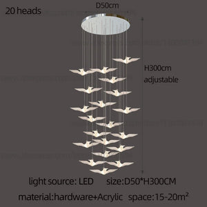 Decorative LED pendant light in bird shape, ideal for lofts