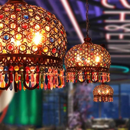 Vintage Turkish chandelier bohemian style stained glass romantic for café or restaurant - vue 3 sur 10