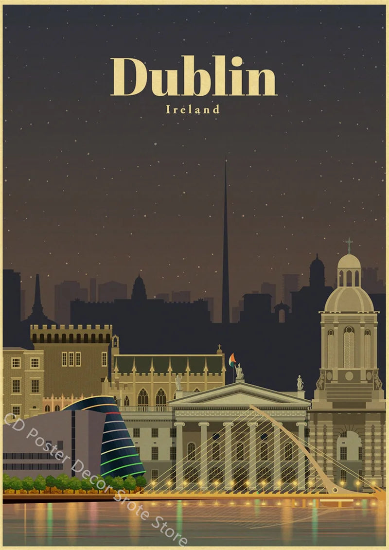 affiche vintage des villes du monde architecture rétro décor mural
