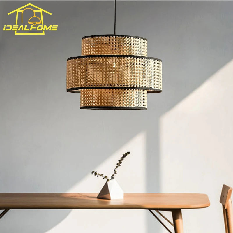 Japanese zen style decorative rattan pendant light - vue 3 sur 5