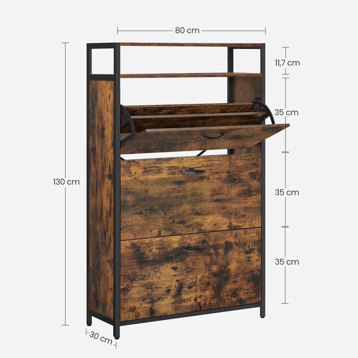 VASAGLE Shoe Cabinet, Slim Shoe Rack, 3-Leaf Shoe Storage Cabinet, Holds 15-24 Pairs, Dustproof, 30 x 80 x 130 cm, for Entryway - vue 6 sur 7