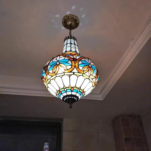 Mediterranean vintage stained glass chandelier for elegant interiors - vue 4 sur 14