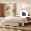 Bubble Bed, Double Bed, Teddy Velvet Fabric, with USB &amp; LED, Drawer Bed, with Storage Space, Beige, 140x200 cm