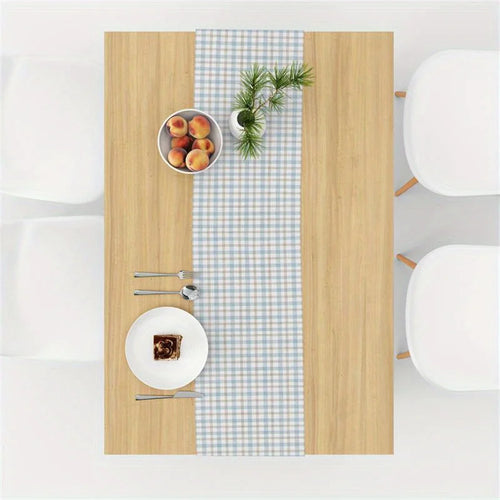 Linen table runner with check design - vue 4 sur 6