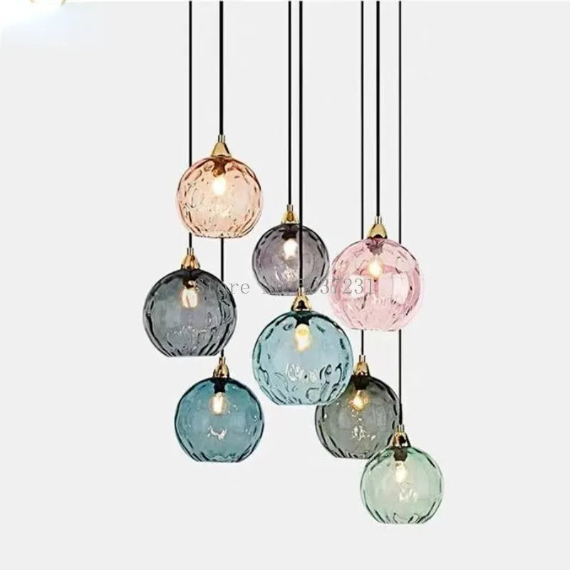 Nordic coloured glass globe pendant light water grain modern restaurant kitchen bedside lamp