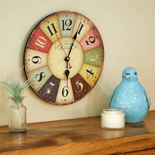 thick wooden wall clock farmhouse style for retro decoration - vue 4 sur 6