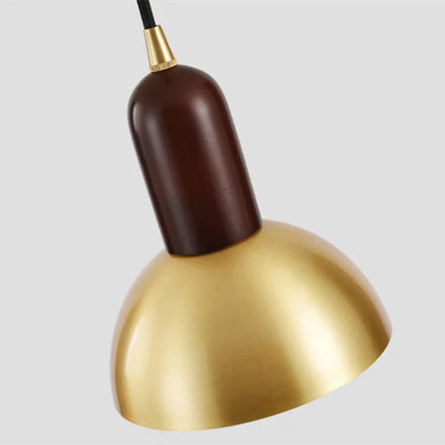 Minimalist Japanese style chandelier in black walnut with brass wall light - vue 4 sur 8