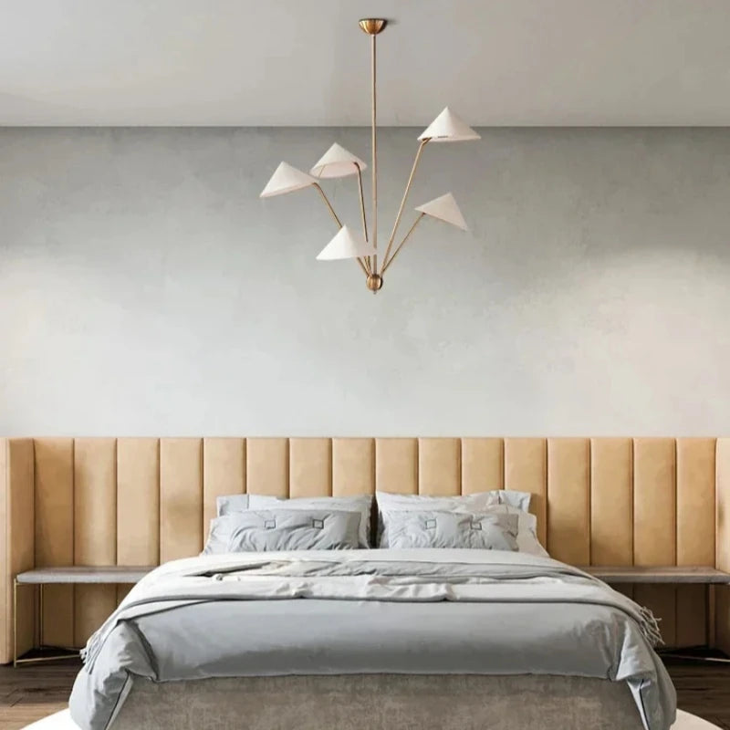 modern fabric chandelier with creative lampshade and led lighting - vue 5 sur 7