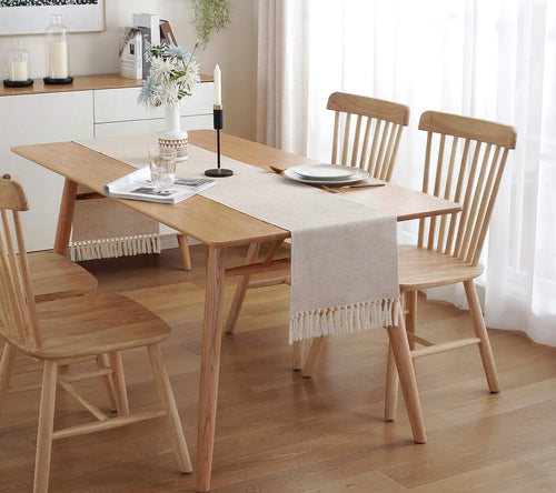 Embroidered linen table runner, rustic style - vue 6 sur 7