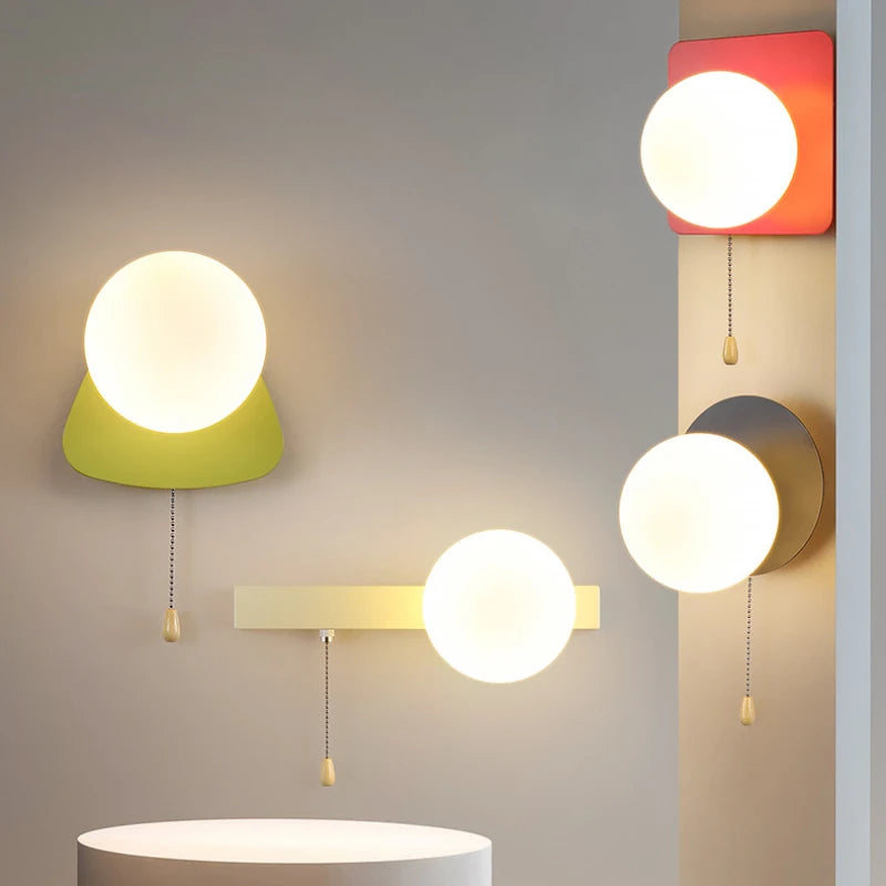 Modern led glass wall light with switch for children's room