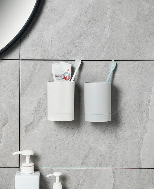 Wall-mounted organiser for toothbrushes and cup - vue 5 sur 8