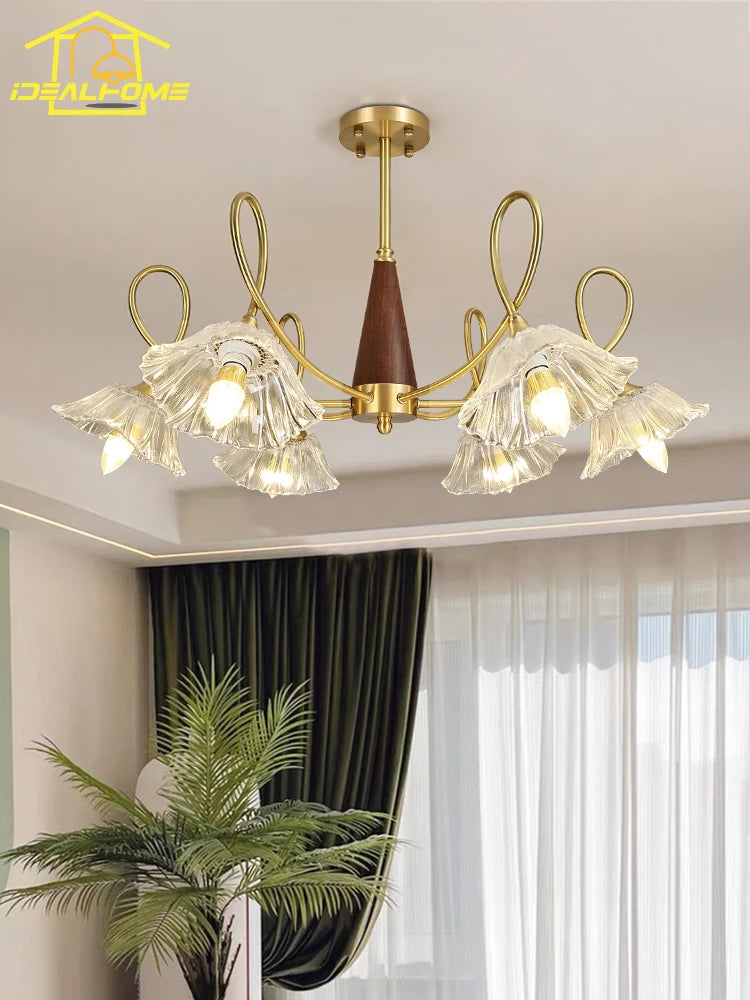 Medieval retro chandelier in copper and solid wood for interiors