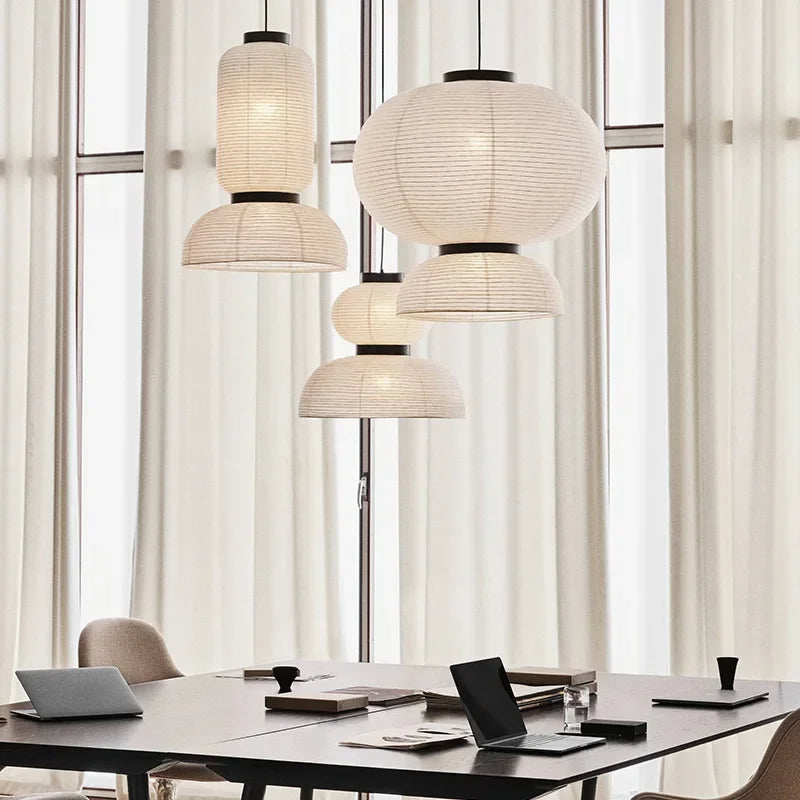 SANDYHA Chinese rice paper pendant lamp with LED, handmade designer lighting for bedroom, living room and dining room