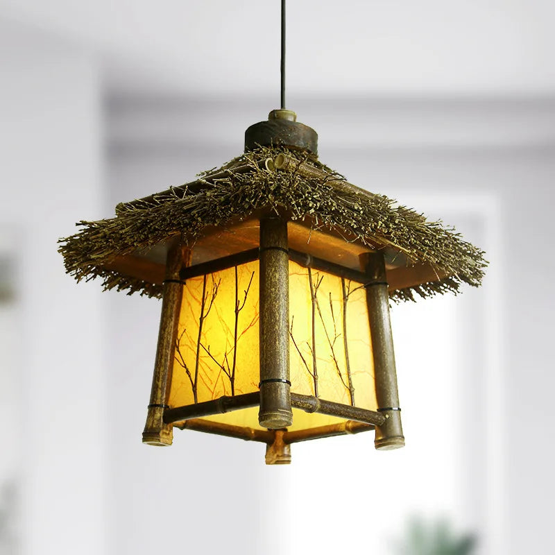 Retro bamboo and PVC paper wall light for indoor decoration