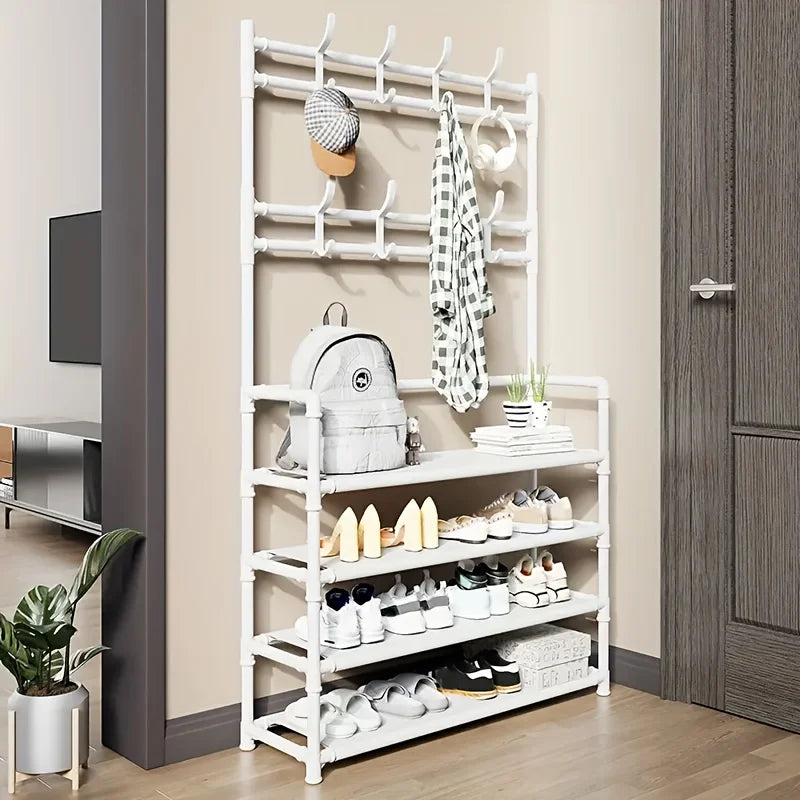 1 Piece 4/5 Ply 23" Carbon Steel, Multipurpose Clothes and Shoe Rack, Black/White, Self Assembly Required - vue 7 sur 9