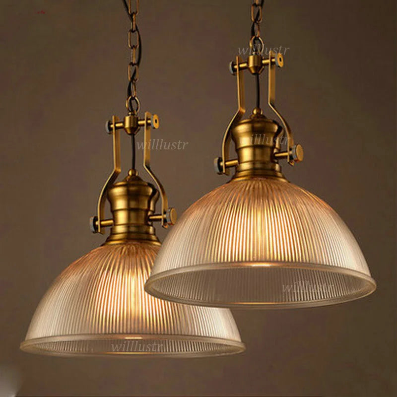 Vintage ribbed glass pendant light retro ceiling lamp for hotel cafe lounge office bar dining room
