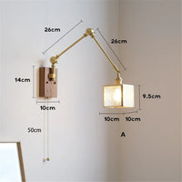 Retro copper wall light with swing arm and adjustable shade