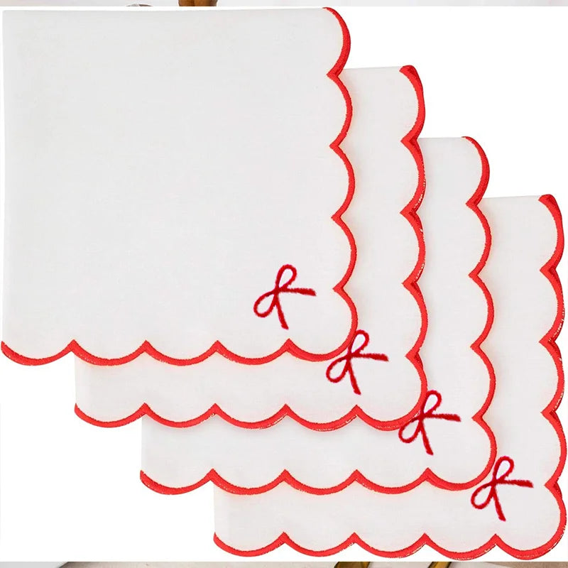 Vintage style embroidered napkin with lace edge