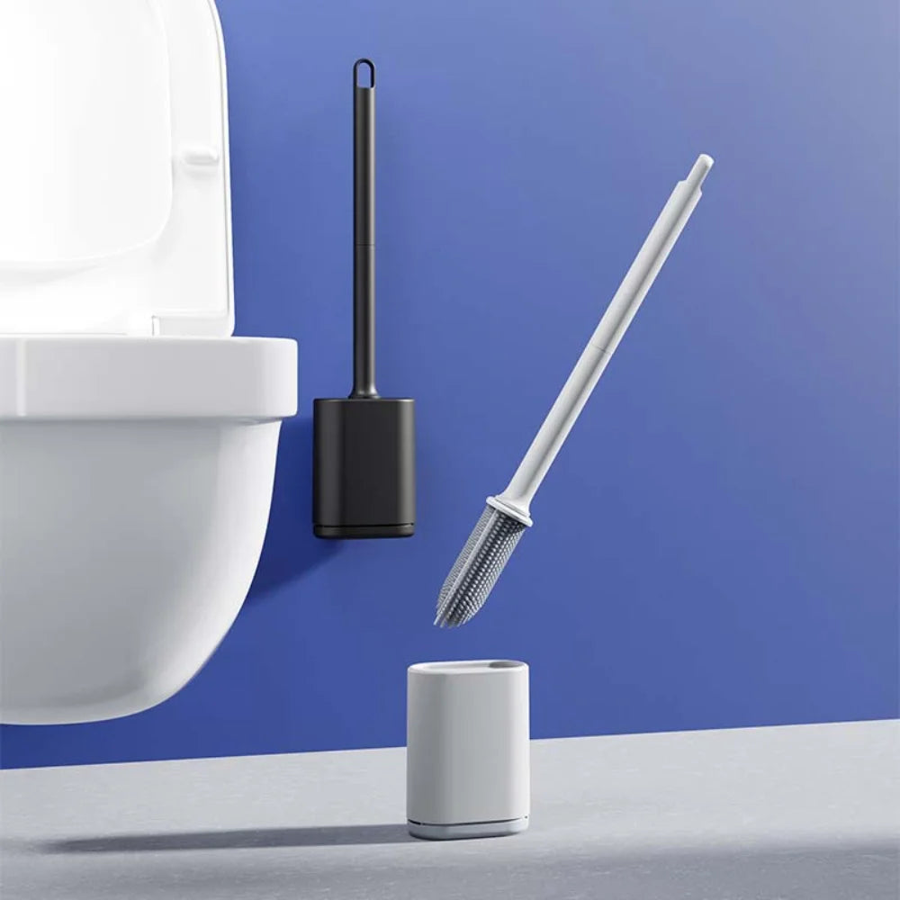 Flexible silicone cleaning brush with holder