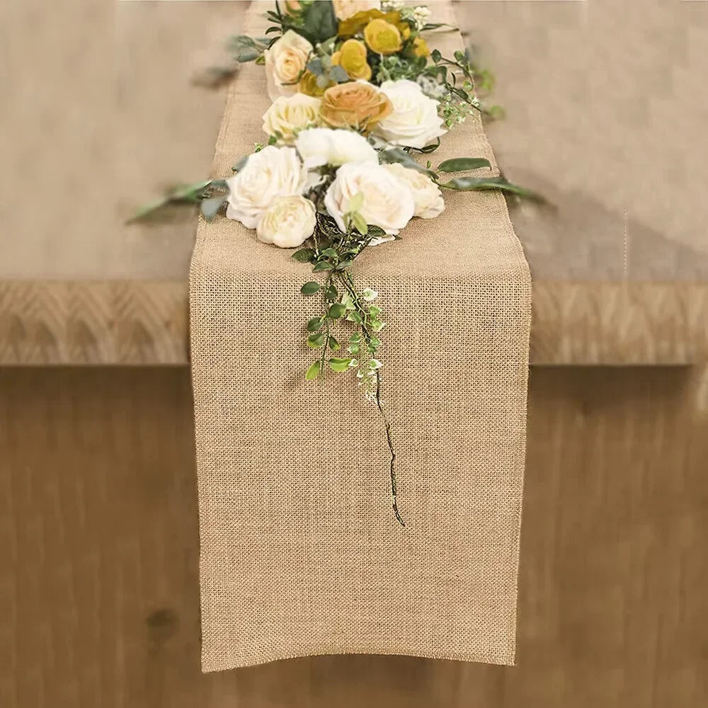 Rustic woven jute and linen table runner - vue 4 sur 7