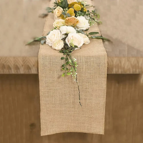 Rustic woven jute and linen table runner - vue 5 sur 7
