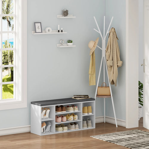 shoe storage bench with cushion and practical compartments - vue 6 sur 6
