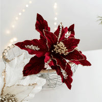 Artificial Christmas flower in glitter velvet festive decoration for home
