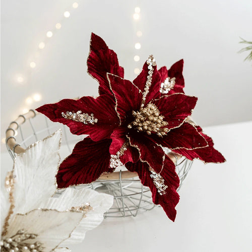 Artificial Christmas flower in glitter velvet festive decoration for home