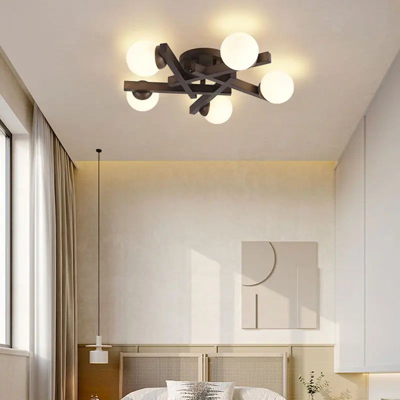 Nordic style wooden and milky glass ceiling light for interior decoration