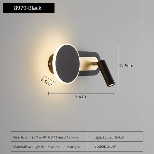 Modern nordic LED rotary wall light with switch
