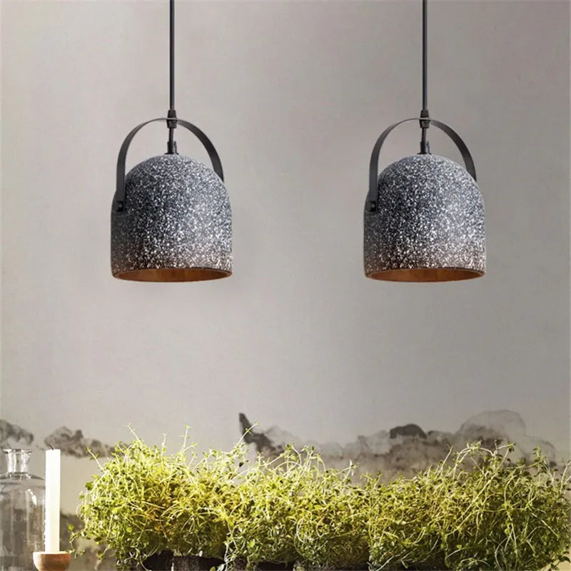 suspension en béton design abat-jour terrazzo style industriel créatif - vue 3 sur 9